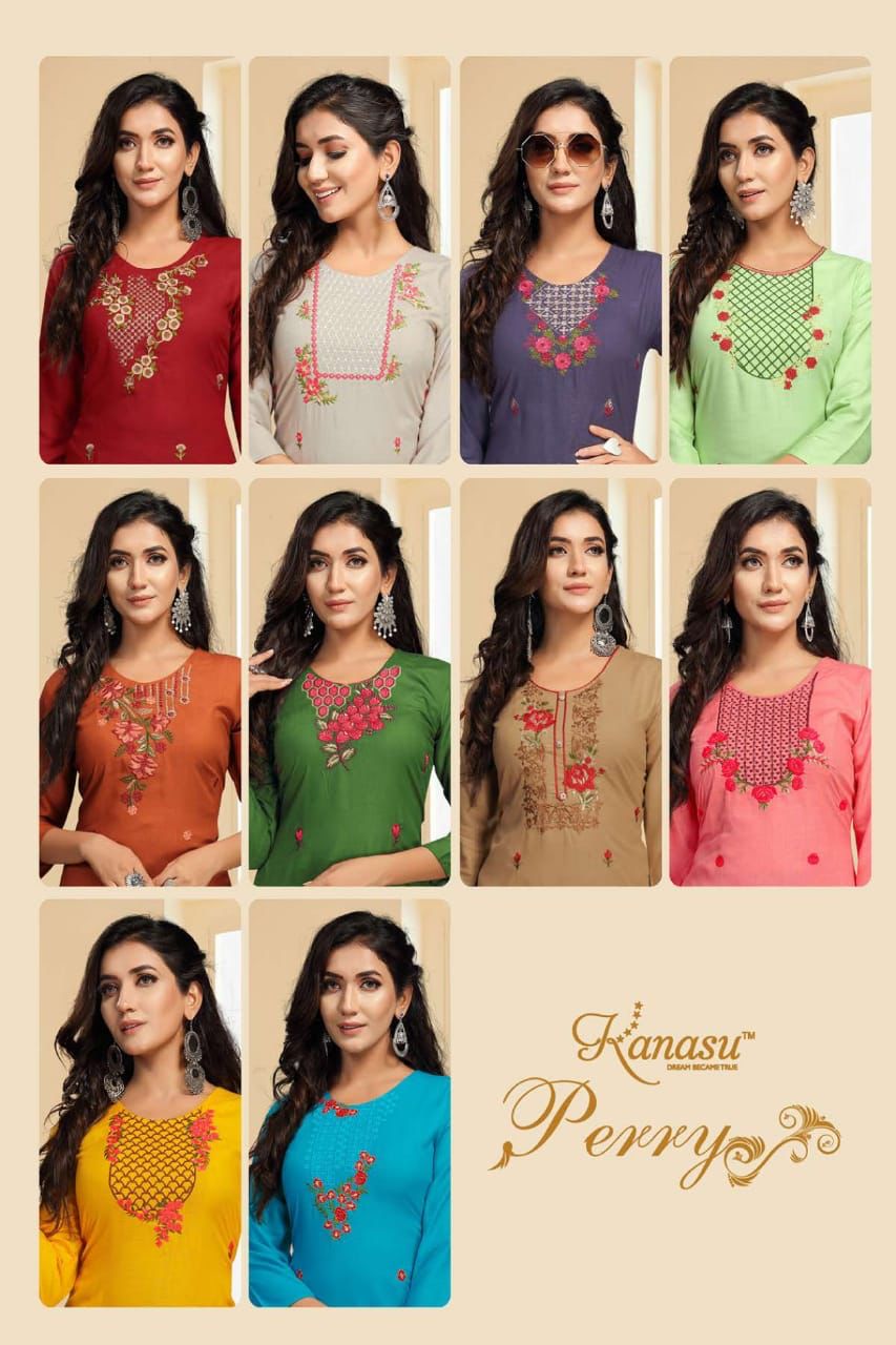 Kanasu Perry Classic Ethnic Wear Heavy Rayon Designer Kurti Collection